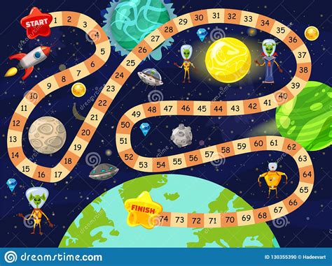 Space and the board game frontier. Space Board Game Vector Illustration. Rockets UFO And ...