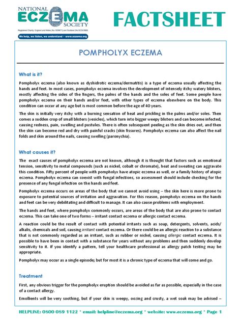 Factsheet Pompholyx Eczema Pdf Dermatitis Topical Medication