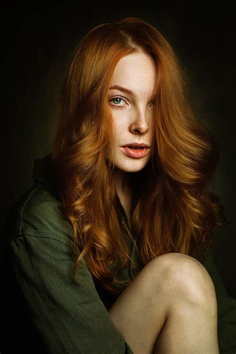 HD Wallpaper Zachar Rise Women Redhead Wavy Hair Green Shirt