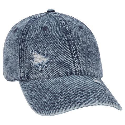 6 Panel Low Profile Snow Washed Distressed Denim Baseball Cap Hats