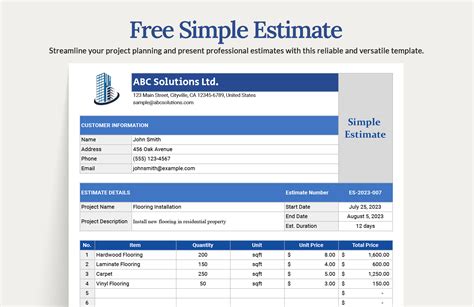 FREE Estimate Sheet Template Download Word Google Docs Excel PDF Google Sheets Apple
