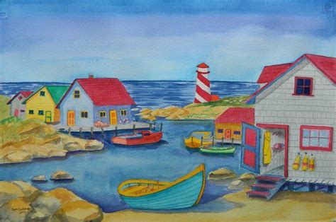 Nova Scotia Harbor Watercolor 15x22 July 28 2012 Watercolor