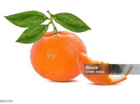 Mandarin Tangerine Citrus Fruit With Leaf Isolated On White Stock Photo