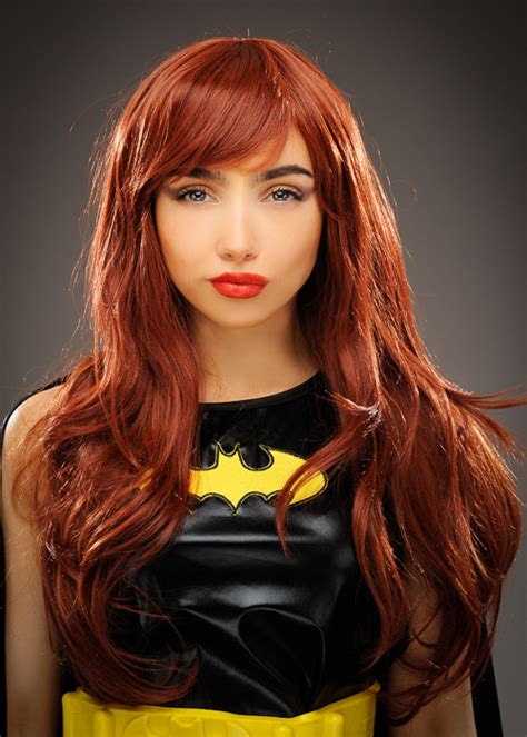 Womens Deluxe Long Auburn Batgirl Style Wig
