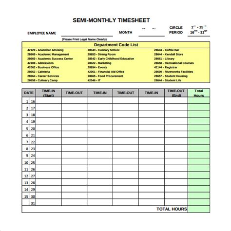 Excel Monthly Timesheet Template With Formulas