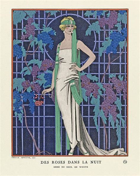 An Art Deco Poster Featuring A Woman In White Dress And Green Shawl