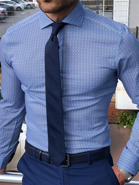 Buy Blue Slim Fit Dress Shirt By With Free Shipping Mens