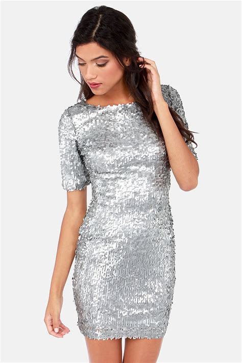 Silver Dress Party Dress Holiday Dress Sequin Dress 7900