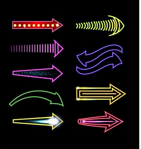 Neon Light Arrow Collection Vectors Graphic Art Designs In Editable Ai