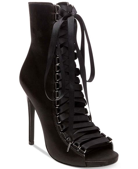 Steve Madden Fuego Lace Up Peep Toe Booties In Black Lyst