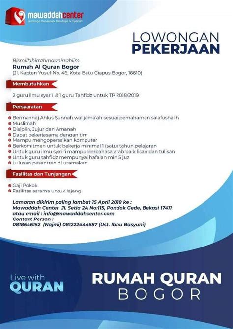 Siap di tempatkan di cirebon kejaksan. Lowongan Kerja Rumah Al Qur'an Bogor - 𝙈𝙊𝙃𝘼𝙈𝙈𝘼𝘿 𝙅𝘼𝙀𝙉𝙐𝘿𝙄𝙉 di Bogor Selatan, Bogor Kota, 31 Mar 18 ...