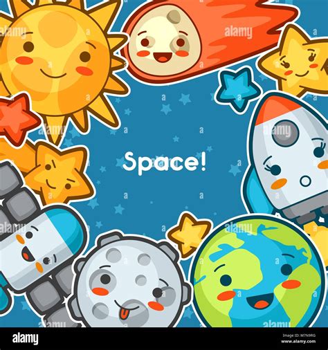 Kawaii Space Background Doodles With Pretty Facial Expression
