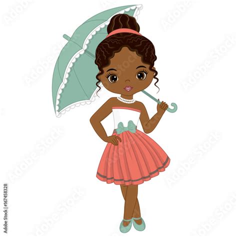 Vector Cute Little African American Girl In Retro Style Stock Image