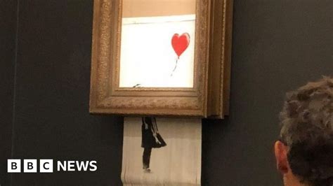 Banksy Posts Video Of £1m Painting Shredding Stunt At Sothebys Bbc News