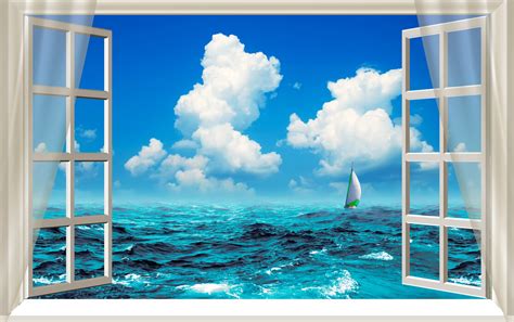 Open Window With Ocean View Stunning Wall Mural Photowall
