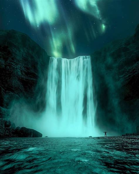 Mighty Skógafoss And The Magical Aurora Borealis In Iceland 🌌 Photo By