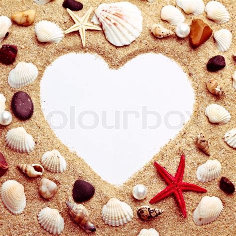 Heart Made With Shells Photo Frame Of Stock Image