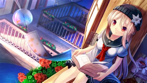 Download 3840x2160 Anime Girl Sitting Reading A Book School Uniform