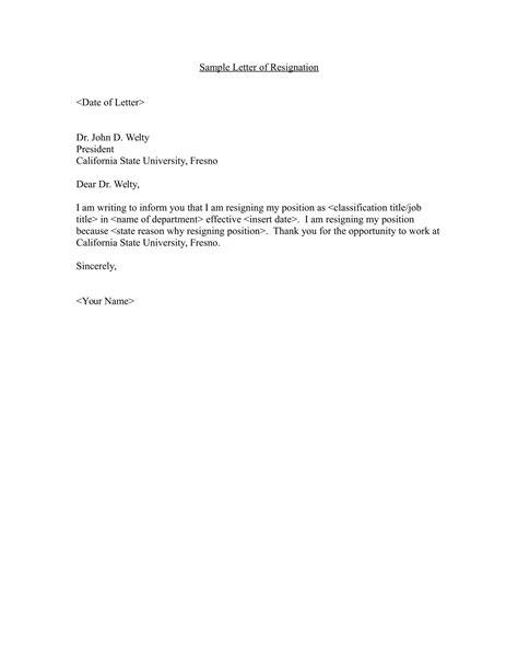 Letter Of Resignation Example Sample Resignation Letter