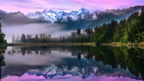Wallpaper Nature Landscape Trees Forest Lake Clouds Mountains Snowy Mountain