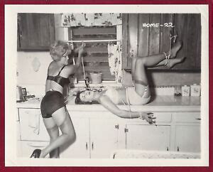 S Vintage Risque Photo Beautiful Tied Up Pinup In Kitchen W Stockings Garter EBay