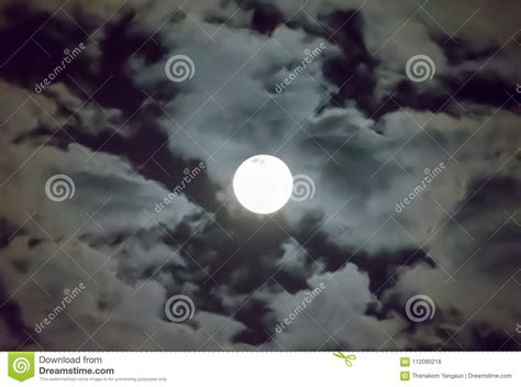 Beautiful Full Moon And White Cloudy Sky Background In The Midnight Sky