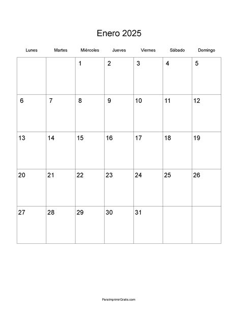 Calendario Enero 2025