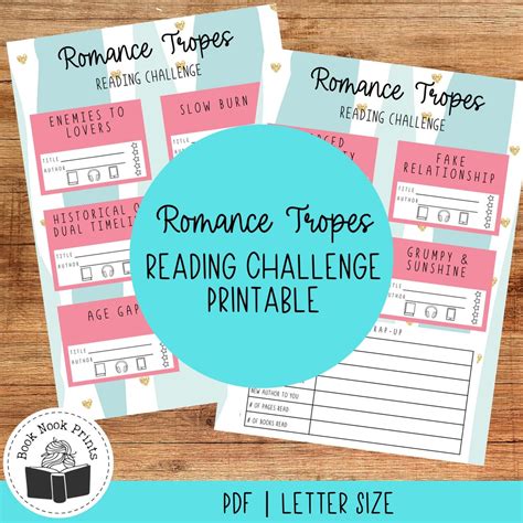 Romance Tropes Reading Challenge Printable Pdf Book Etsy