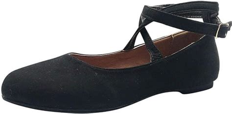 Womens Classic Ballerina Flats Crossing Straps Fashion Round Toe Ankle Strap