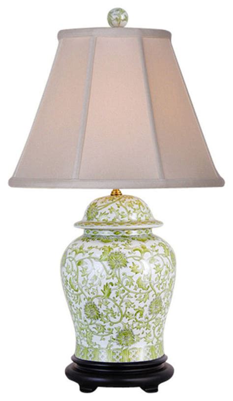 Green And White Floral Pattern Porcelain Temple Jar Table Lamp 29