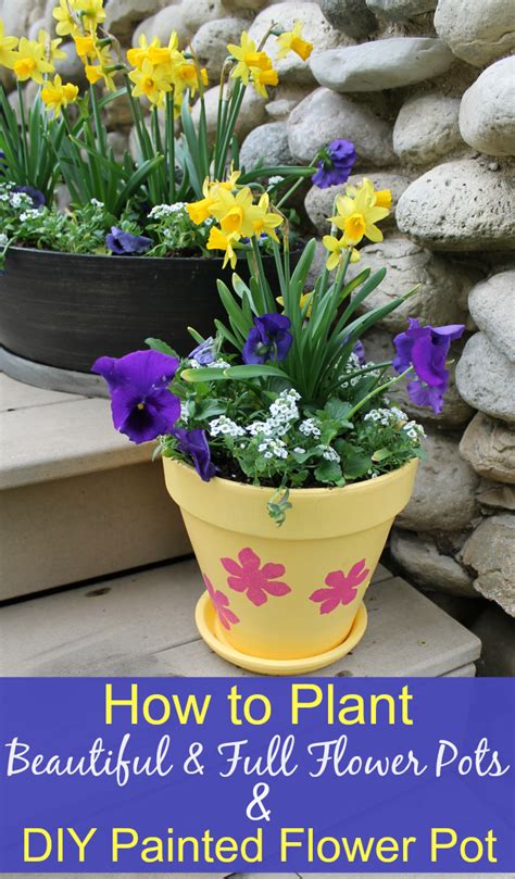 Tutorial and photo via dellie. How to Plant Beautiful & Full Flower Pots & DIY Painted ...