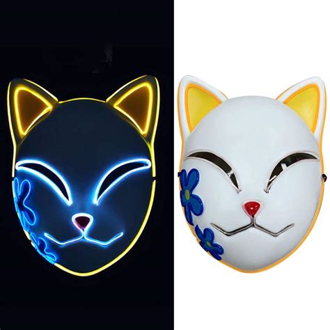 Sabito Tanjirou Makomo Demon Slayer Fox Cat Mask Replica Led Light Up