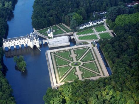 château de chenonceau and its gardens aerial view