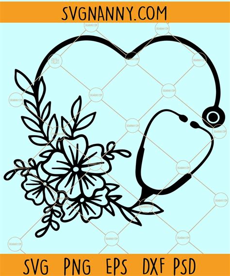 Floral Stethoscope Svg Nurse Svg Heart Stethoscope Svg Nurse Life