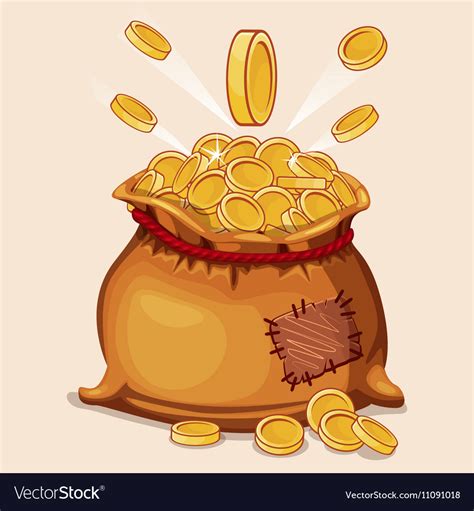 Cartoon Full Bag Gold Coins Royalty Free Vector Image