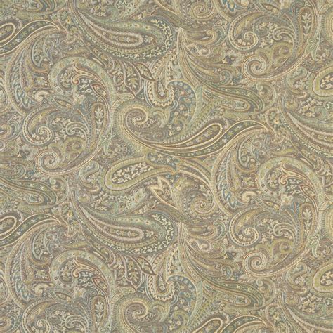 Brown Blue And Green Paisley Contemporary Upholstery Grade Fabric By