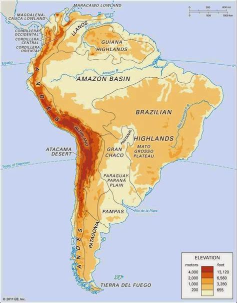 South America Physical Map Free Printable Maps