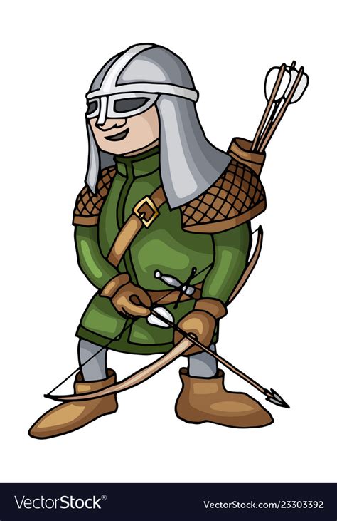 Cartoon Medieval Archer With Bow And Arrows Vector Image