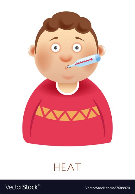 Fever Or Heat Boy With Thermometer Cold Symptom Vector Image