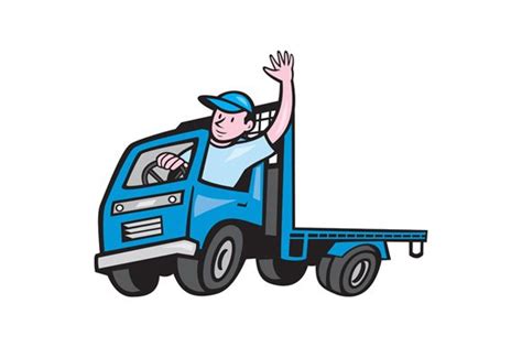 Flatbed Truck Driver Waving Cartoon ~ Illustrations