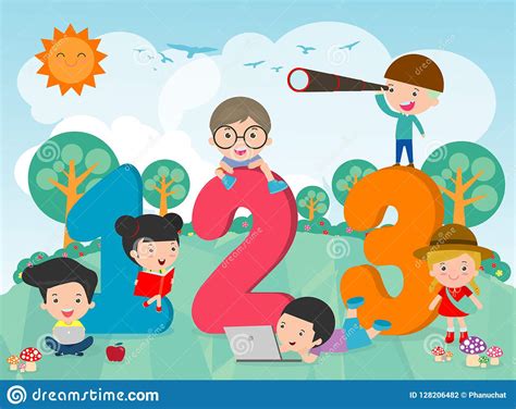 Cartoon Kids With 123 Numbers Children With Numbersvector