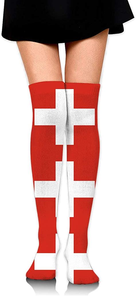 Knee High Socks Swiss Flag Womens Athletic Over Thigh Long