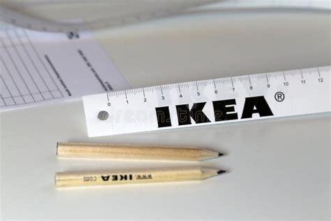 Ikea Branded Pencils And Other Objects On A White Table Editorial Image
