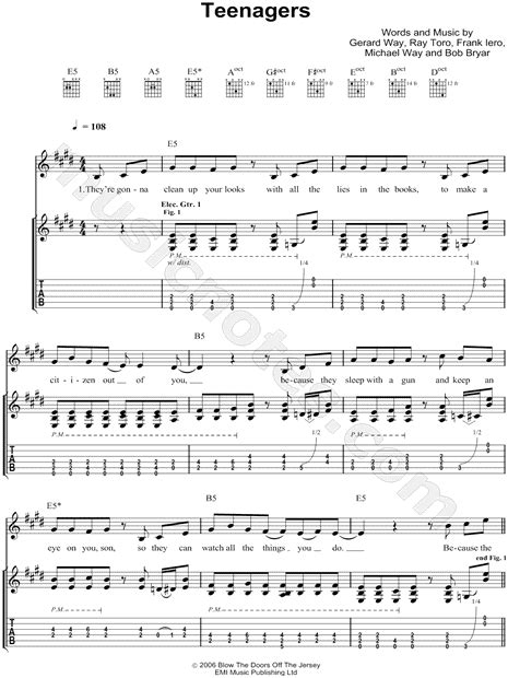 My Chemical Romance Teenagers Guitar Tab In E Major Download