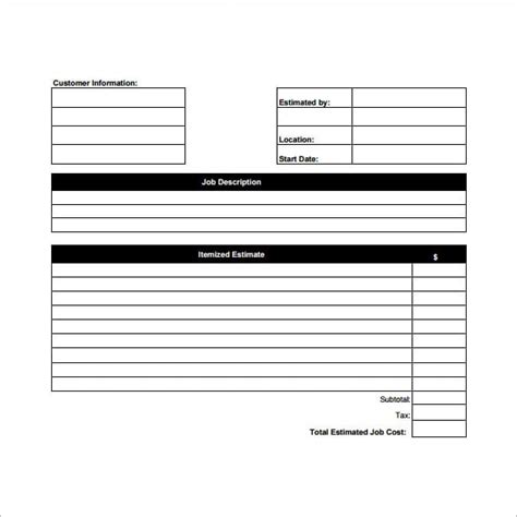 Blank Free Printable Estimate Forms Printable Blog