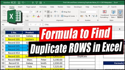 How To Find Duplicate Rows In Excel Youtube