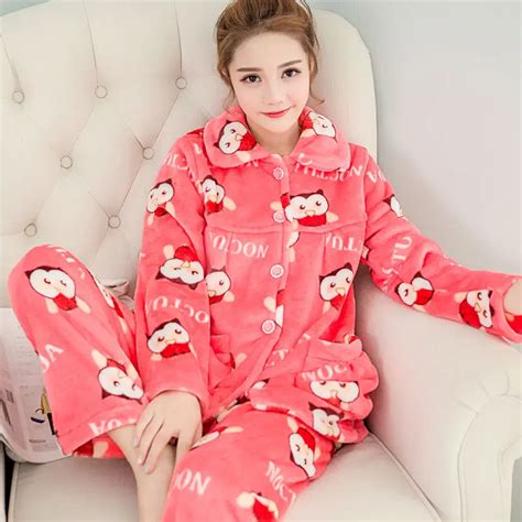 2019 Fashion Autumn Winter Women Pajama Sets Thick Flannel Pajamas Home