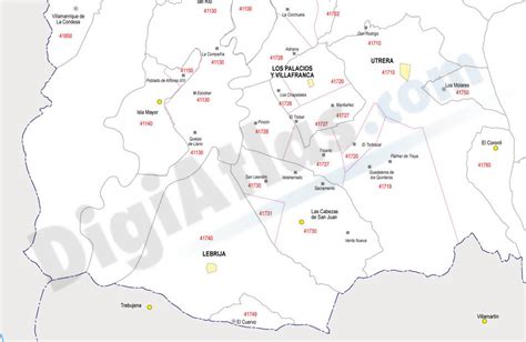 Sevilla Mapa Provincial Con Municipios Y Códigos Postales