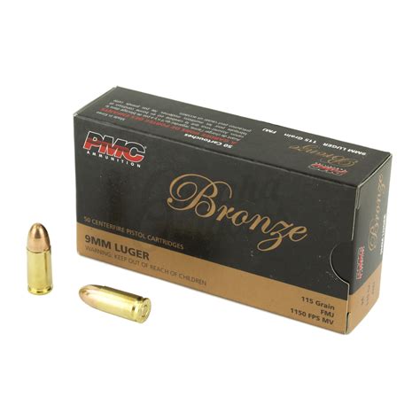 Pmc Bronze Ammo 9mm 115 Gr Fmj 50 Round Box 9a Omaha Outdoors