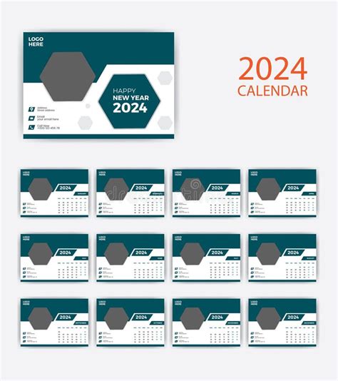 Modern 2024 Calendar In Dark Gray Vector Design Template Stock Vector